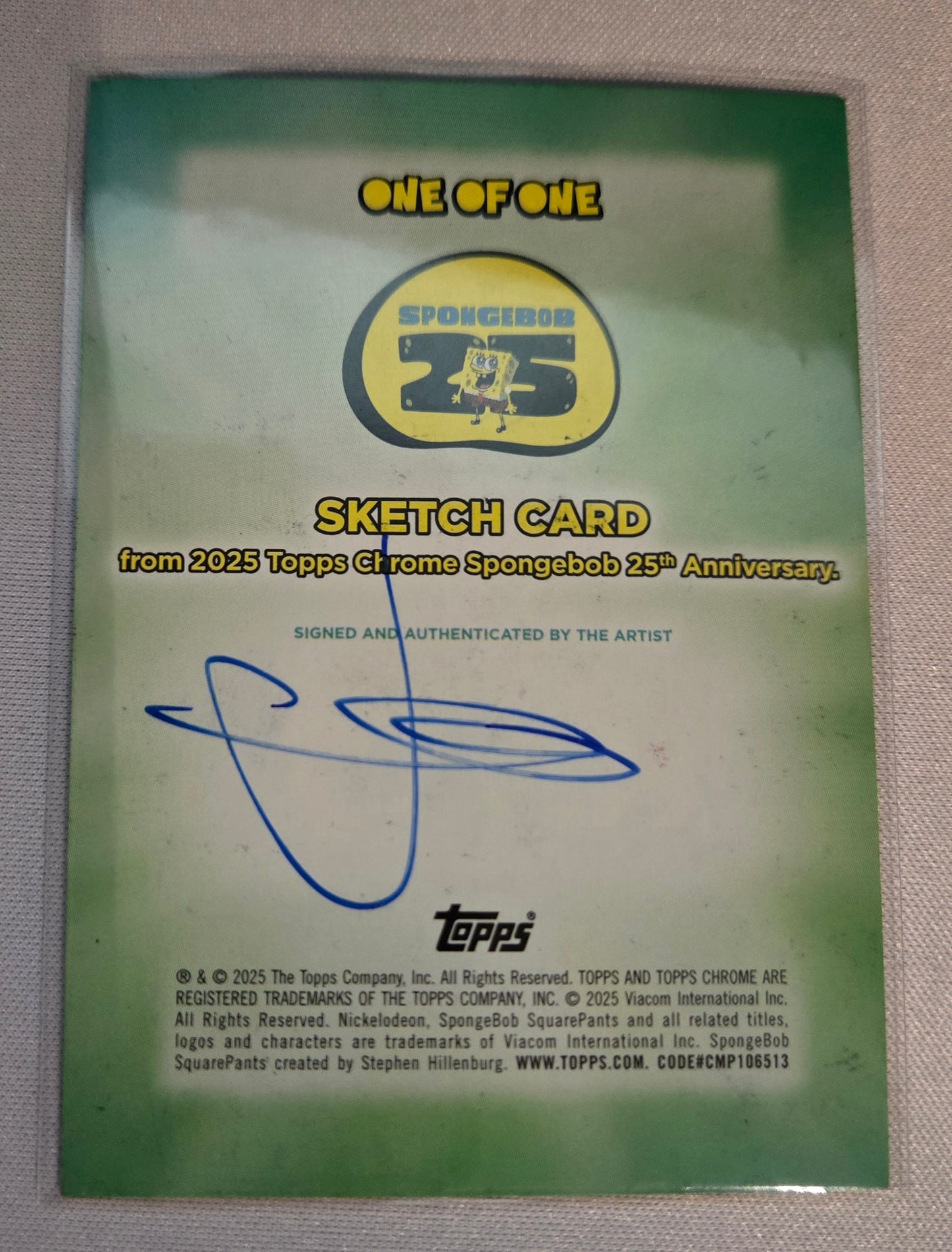 2025 Topps Chrome SpongeBob 25th Sketch Card 1/1 Jeffrey Benitez Original Art
